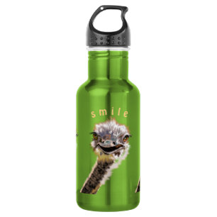 Funny Water Bottle with Playful Happy Ostrich