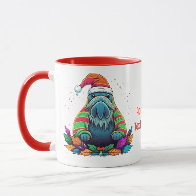 Funny Water Color Walrus Santa Christmas Party Mug (Left)