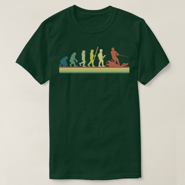 Funny Water Ski Human Evolution T-Shirt (Design Front)
