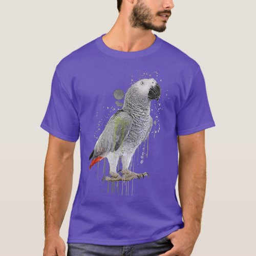 Funny Watercolor African Gray Parrot Bird T_Shirt