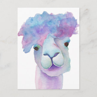 Funny Watercolor Alpaca Postcard
