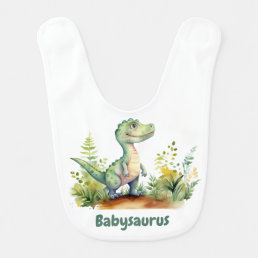 Funny Watercolor Baby Dinosaurs Personalized Baby Bib