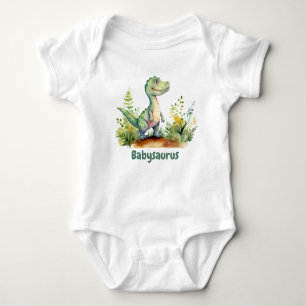Funny Watercolor Baby Dinosaurs Personalized Baby Bodysuit