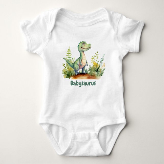 Funny Watercolor Baby Dinosaurs Personalized Baby Bodysuit (Front)
