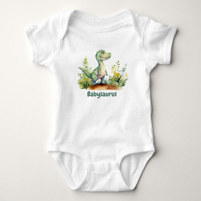 Funny Watercolor Baby Dinosaurs Personalized Bodysuit (Front)