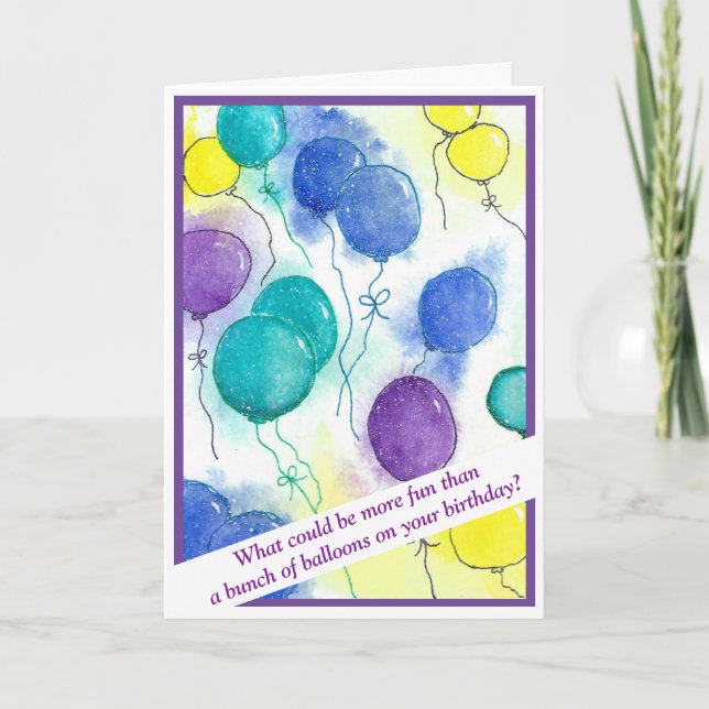 Funny Watercolor Balloons Birthday Card (Front)
