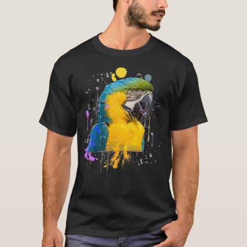Funny Watercolor Blue And Gold Macaw Parrot Bird T_Shirt