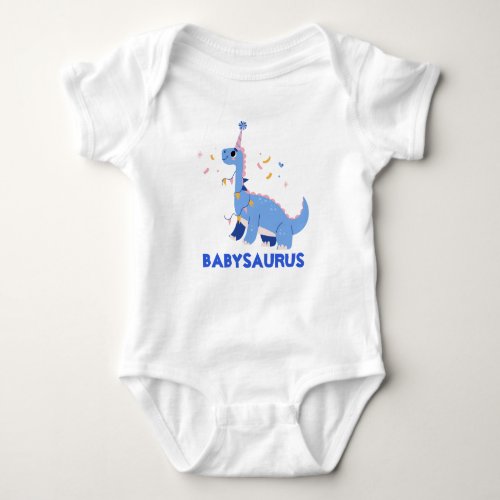 Funny Watercolor Blue Dinosaur T_Rex Personalized Baby Bodysuit