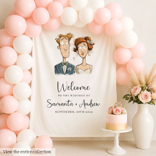 Funny Watercolor Bride Groom Wedding Banner Quirky Tapestry
