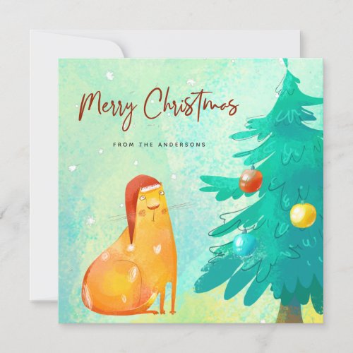 Funny Watercolor Cat Christmas Cards
