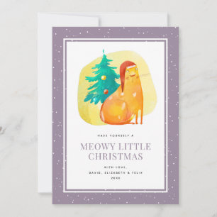 Funny Watercolor Cat Purple Christmas Card