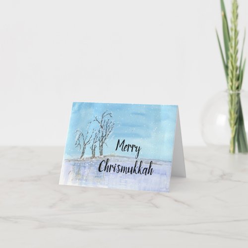 Funny Watercolor Chrismukkah Greeting Card