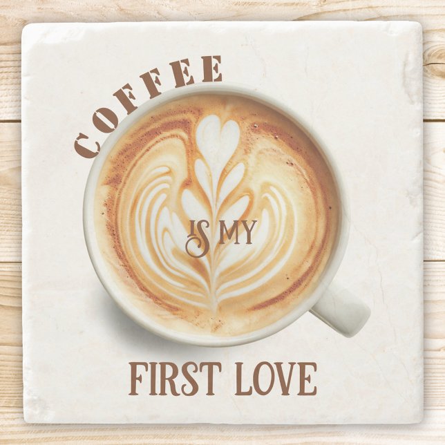 Funny Watercolor Coffee and Cappuccino Love  Stone Coaster (Coaster featuring a watercolor design of a cappuccino coffee with your funny texts)