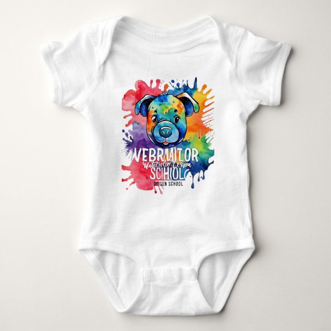 Funny watercolor colorful dog baby bodysuit (Front)