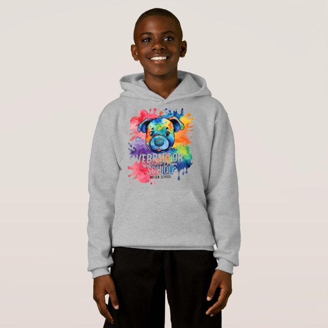 Funny watercolor colorful dog hoodie (Front Full)