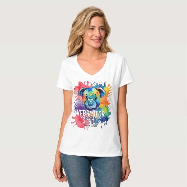 Funny watercolor colorful dog T-Shirt (Front Full)
