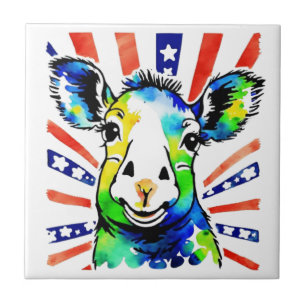 Funny watercolor colorful sheep ceramic tile