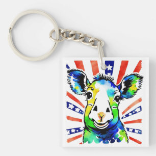 Funny watercolor colorful sheep keychain