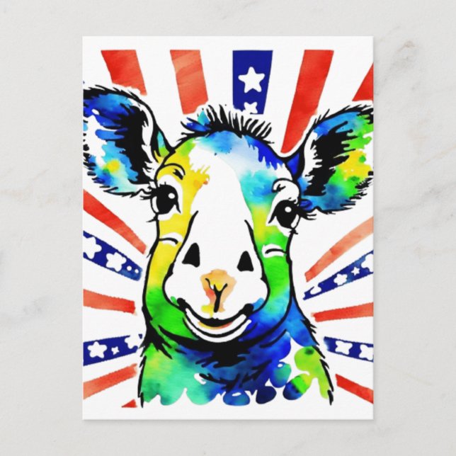 Funny watercolor colorful sheep postcard (Front)
