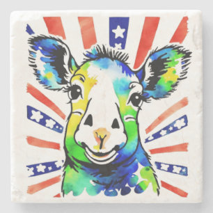 Funny watercolor colorful sheep stone coaster