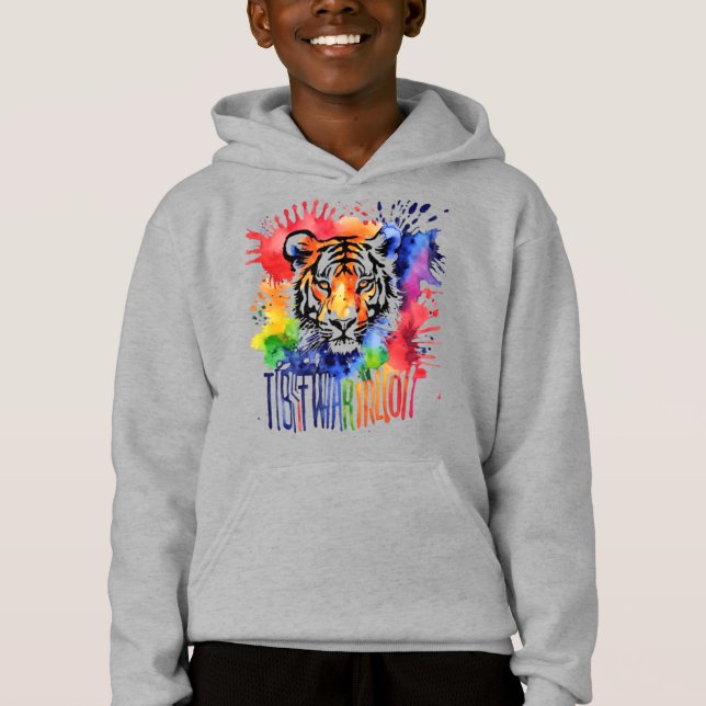 Funny watercolor colorful tiger hoodie (Front)