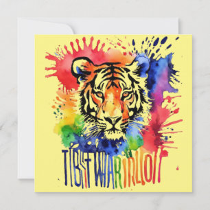 Funny watercolor colorful tiger invitation