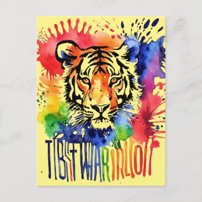 Funny watercolor colorful tiger postcard (Front)
