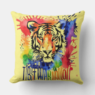 Funny watercolor colorful tiger throw pillow
