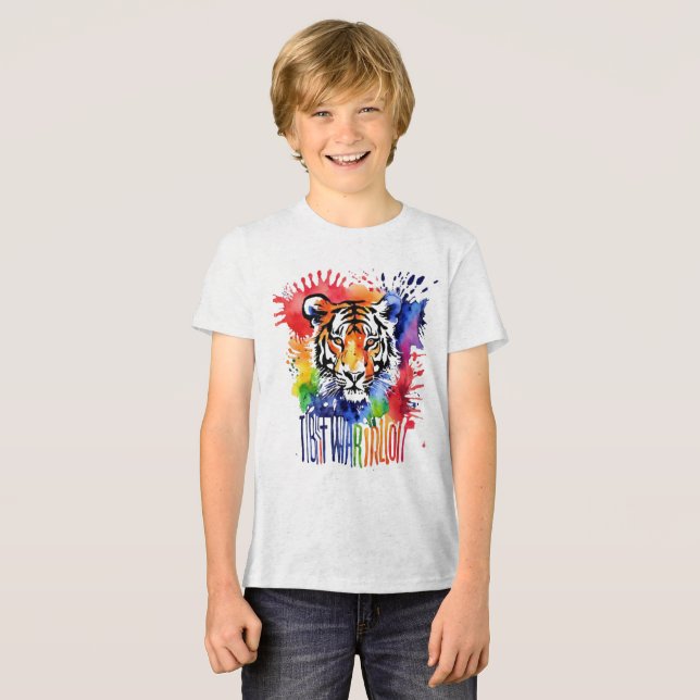 Funny watercolor colorful tiger Tri-Blend shirt (Front Full)