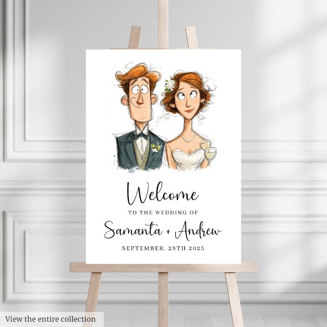 Funny Watercolor Couple Wedding Welcome Sign (Funny Watercolor Couple Wedding Welcome Sign)