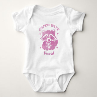 Funny Watercolor Cute but Feral Raccoon Baby Bodysuit
