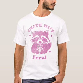 Funny Watercolor Cute but Feral Raccoon T-Shirt
