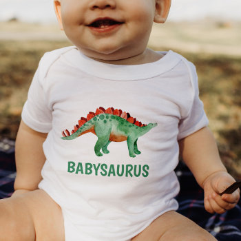 Funny Watercolor Dinosaur Personalized  Baby Bodysuit by KYBABY at Zazzle
