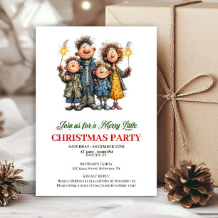 Funny Watercolor Family Festive Christmas Invite