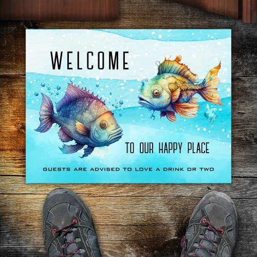 Funny Watercolor Fish Nautical  Doormat