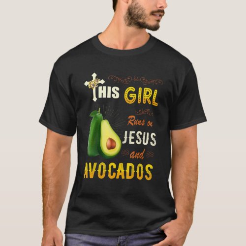 Funny  Watercolor Girl Run On Jesus And Avocados T_Shirt
