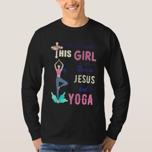 Funny  Watercolor Girl Run On Jesus And Yoga T_Shirt