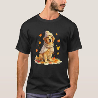 Funny Watercolor Golden Retriever Fall Season Than T-Shirt