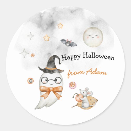 Funny Watercolor Halloween Kids Ghost Party Classic Round Sticker
