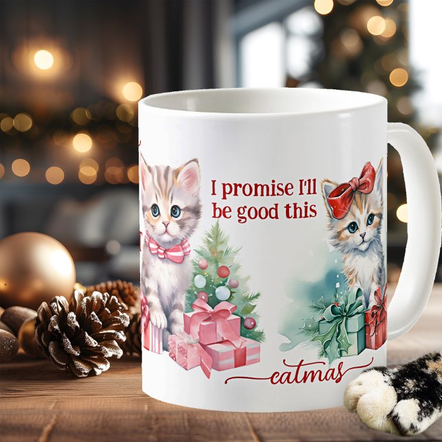 Funny Watercolor Kittens Christmas Coffee Mug (A cute girly mug featuring a watercolor painting of kittens. A delightful Christmas gift)