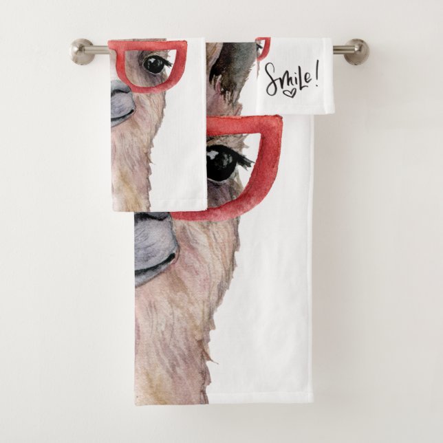 Funny Watercolor Llama Bath Towel Set (Insitu)