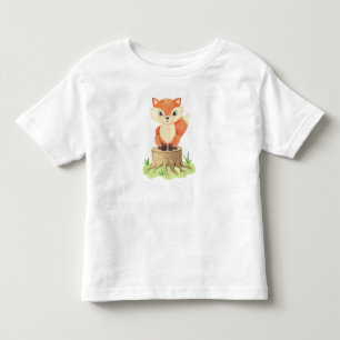 Funny Watercolor Painted Fox on Tree Trunk T-Shirt