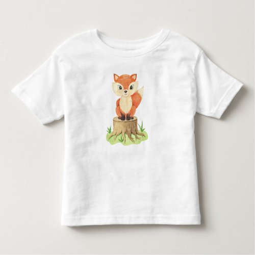 Funny Watercolor Painted Fox on Tree Trunk T_Shirt