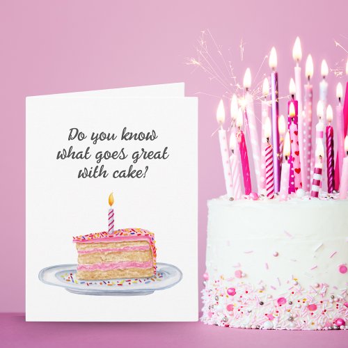 Funny Watercolor Pink Frosted Birthday Cake Card