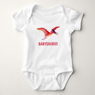 Funny Watercolor Pink Pterosaur Personalized  Baby Bodysuit