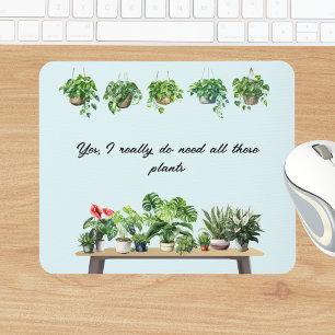 Funny Watercolor Plant Lover Houseplant Mouse Pad
