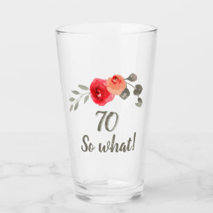 Funny Watercolor Red Rose 70th Birthday Floral Glass