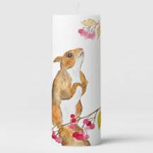 Funny watercolor squirrel on a branch with berries