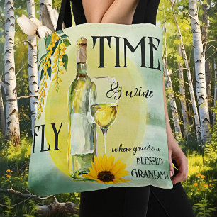 Funny Watercolor Wine Grandma Tote Bag