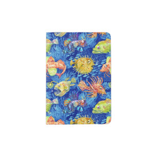 Funny watercolour fish passport holder